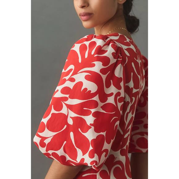 NWT RHODE Ina Red and White Print Midi Dress - Size 0 - Picture 4 of 5